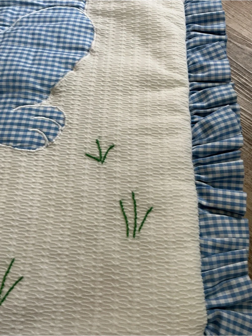 Blue Gingham Bunny Appliqué Baby Quilt adorable handmade 22x24